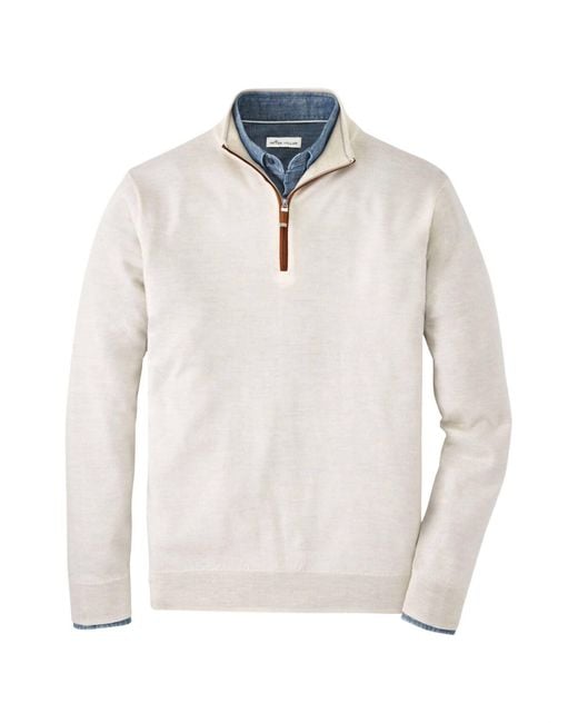 Peter Millar White Autumn Crest Suede Trim Quarter-zip Sweater for men