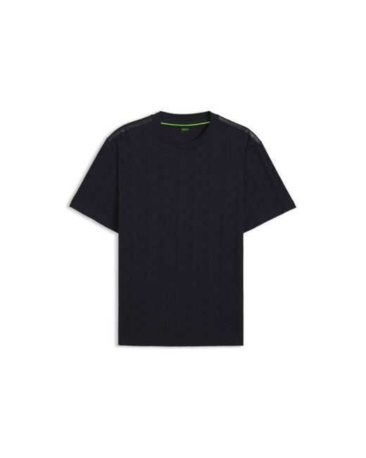 Boss Black Cotton T-Shirt With Jacquard Pattern for men