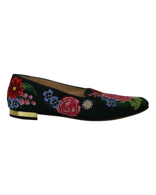 Charlotte Olympia Black Rose Garden Floral Embroidered Flats