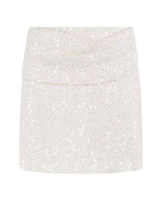 IRO White Bouclè Skirt With All-Over Sequins And Draped Detail