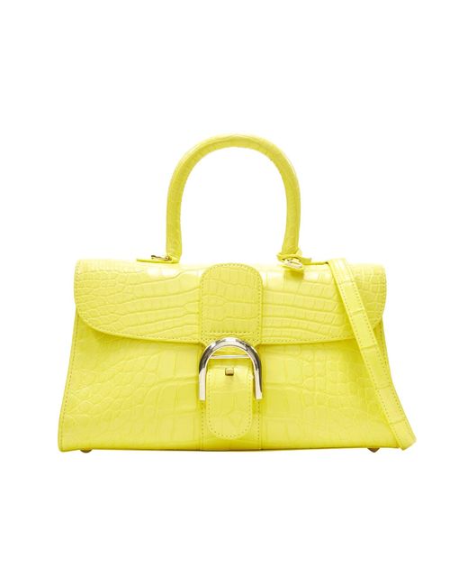 Delvaux Yellow Rare Brilliant E/w Pm Sunshine Citron Croc Crossbody Satchel Bag