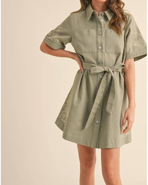 merci Megan Floral Embroidery Denim Shirt Dress in Green | Lyst