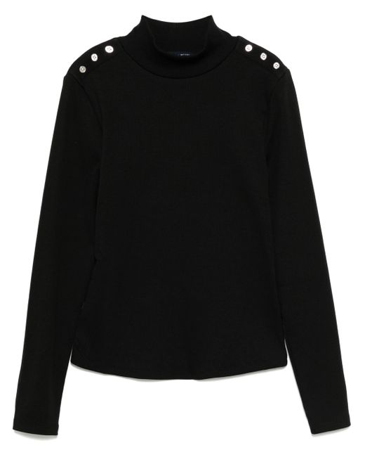 Veronica Beard Black Nate Turtleneck Top W/Buttons