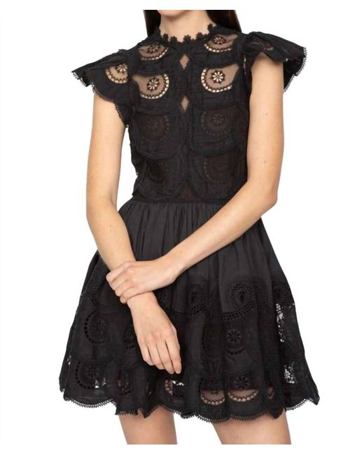Sea Black Drea Embroidery Flutter Sleeve Dress