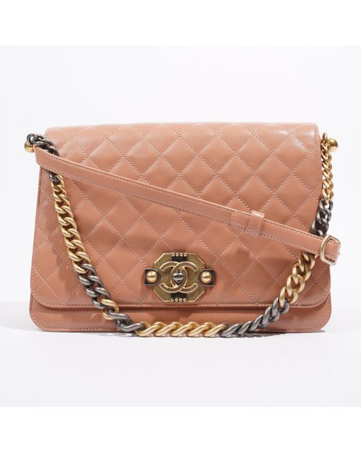 Chanel Brown Quilted Diamond Flap Leather Crossbody Bag