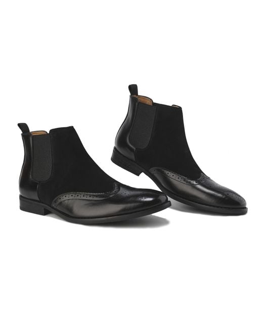 Gino Vitale Black Wingtip Brogue Two-Tone Chelsea Boots for men