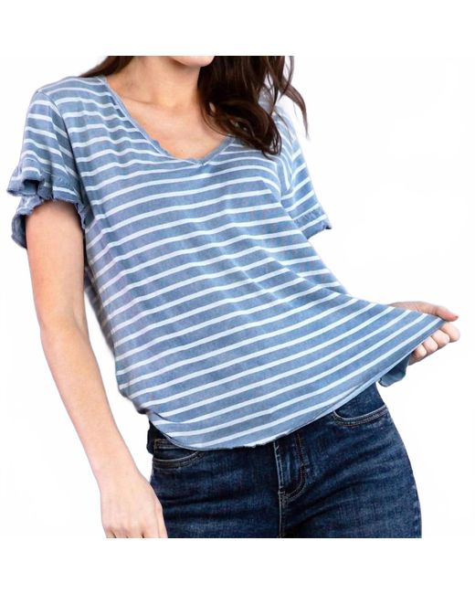 BILLY T Blue Ruffle V-Neck Tee