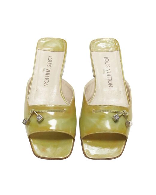 Louis Vuitton Green Yellow Polished Leather Lv Dice Square Toe Slipper