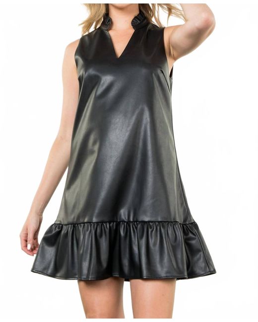 thml faux leather dress THML Sleeveless Faux Leather Splitneck Dress Beige / Extra Small