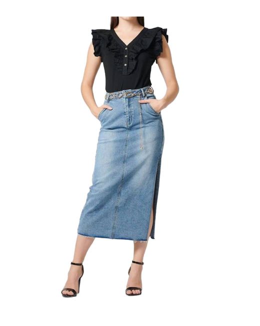 Gracia Blue Casual High Waist Jean Skirts With Side Split