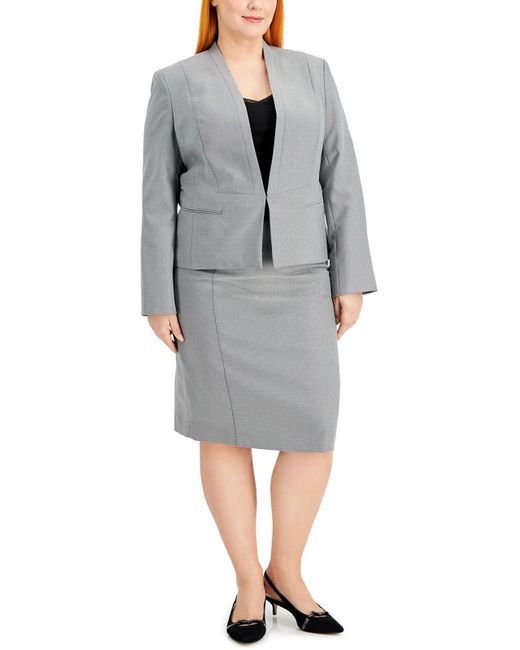 Le Suit Gray Plus 2pc Pencil Skirt Suit