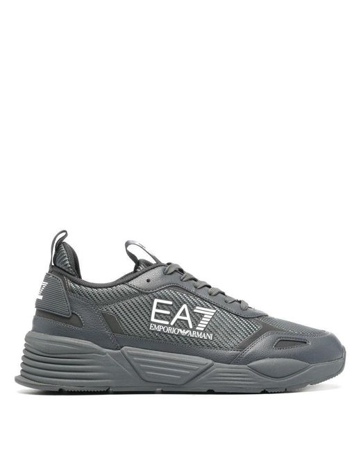 EA7 Gray Textured Nylon Trainers With Rubber Sole for men