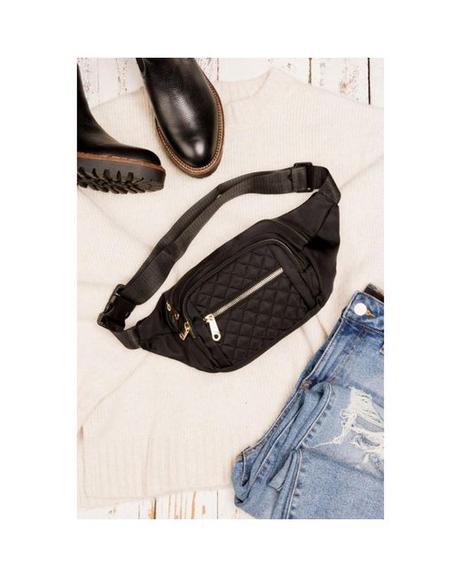 Fashnzfab Black Quilted Belt Sling Bum Bag