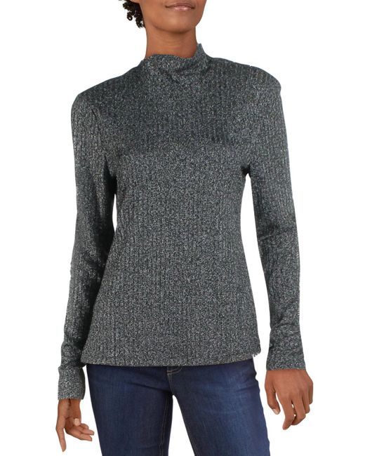 BCBGMAXAZRIA Gray Knit Metallic Turtleneck Sweater