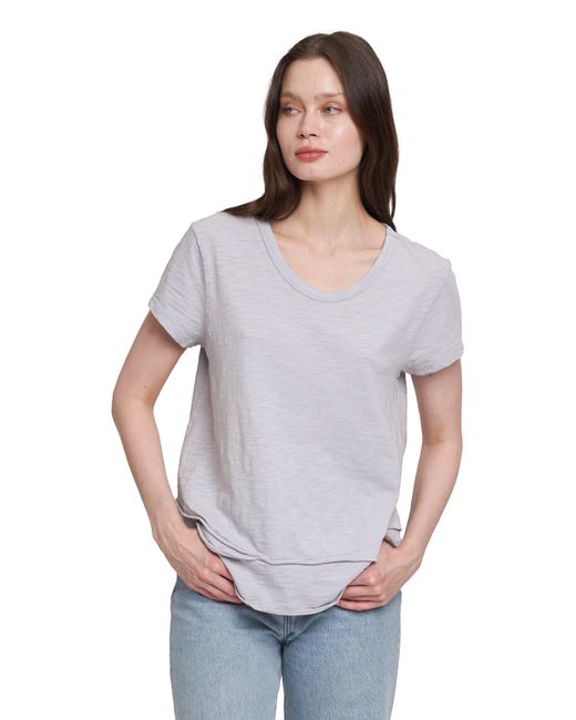 Wilt Gray Short Sleeve Mock Layer Raw Hem Tee