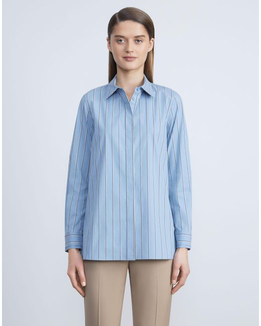 Lafayette 148 New York Ruxton Shirt In Summit Stripe Cotto in Blue | Lyst