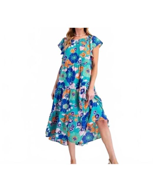 Easel Floral Print Tiered Maxi Dress in Blue | Lyst