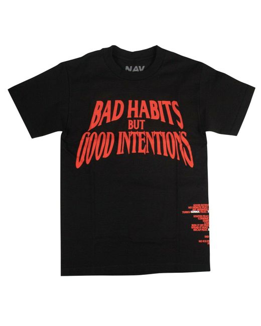 Vlone(GOAT) Black X Nav 'bad Habits Good Intentions' T-shirt for men