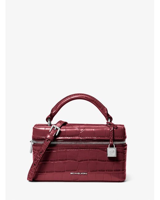 Michael Kors Purple Jana Extra-Small Crocodile Embossed Leather Crossbody Bag