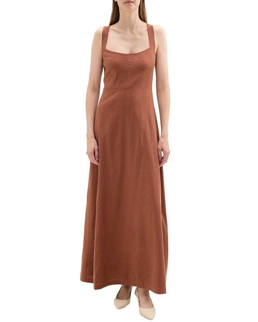 Theory Women's Brown Linen-Blend Maxi Dress