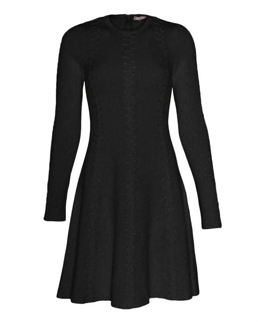 Lela Rose Black Embroidered Seam Rib Knit Fit And Flare Dress