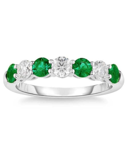 Pompeii3 Green 1 1/2ct Tw Round Diamond & Created Emerald Wedding Anniversary Ring