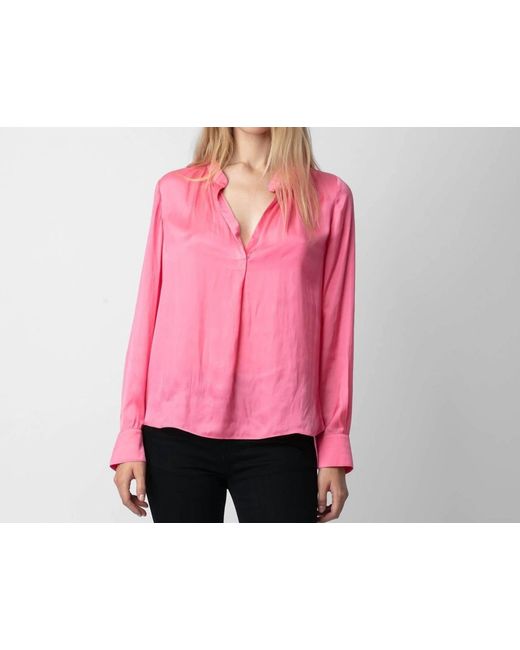 Zadig & Voltaire Pink Tink Satin Long Sleeve Shirt
