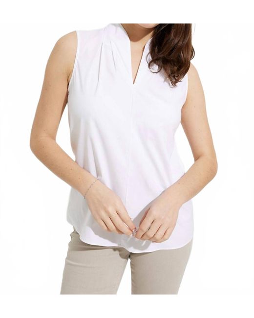 Joseph Ribkoff White Pleated V-Neck Sleeveless Top