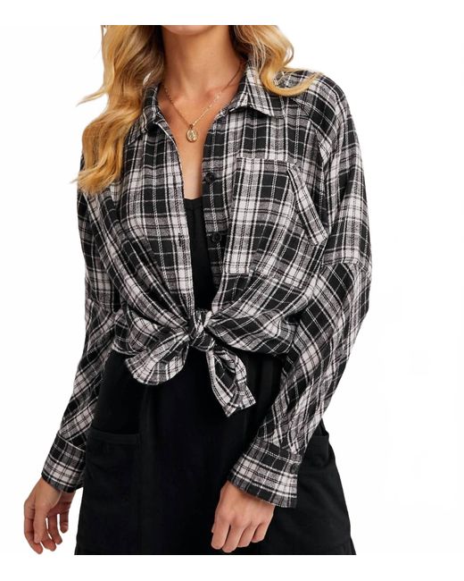 Bluivy Black Button Down Dolphin Hem Plaid Shirt
