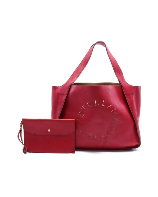 Stella McCartney Red Stella Logo Handbag Tote Bag Fake Leather