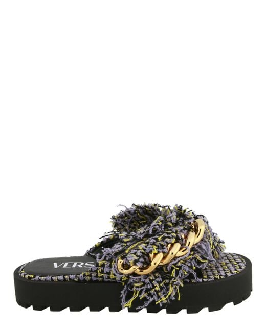 Versace Black Tweed Chain Platform Sandals
