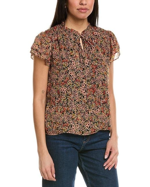 Cece Brown Tie Front Blouse