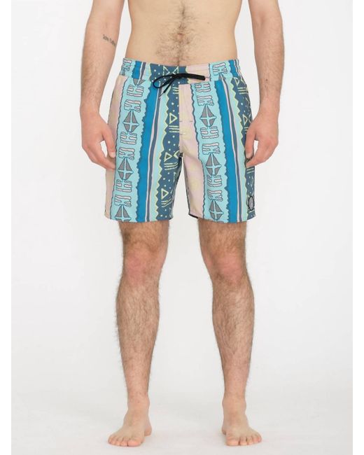 Volcom Blue Lido Print Trunk 17" Boardshort for men