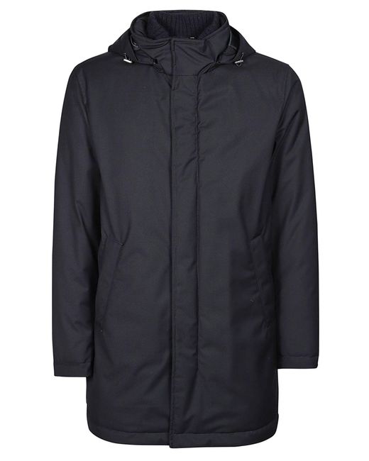 Herno Blue Medium-Length Down Jacket With Concealed Zip Closure for men