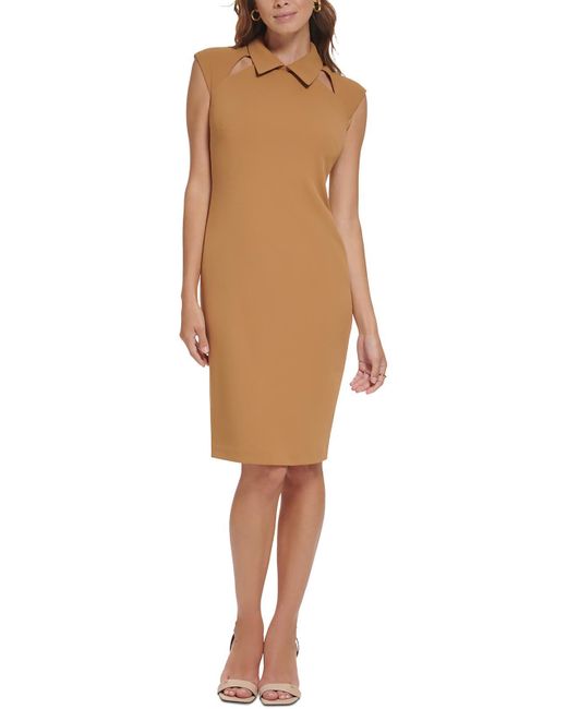 Calvin Klein Natural Cut Out Collared Sheath Dress