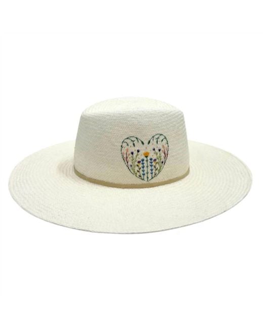 Freya Natural Straw Wide-Brim Hat with Embroidered Heart Exclusive Heart Hat by Corazon Playero main image 2