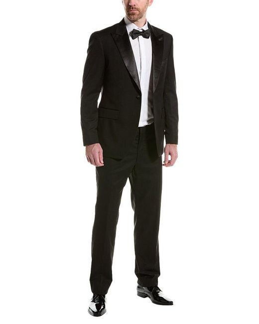 ALTON LANE Black Sullivan Peaked Tailored Fit Suit With Flat Front Pant for men