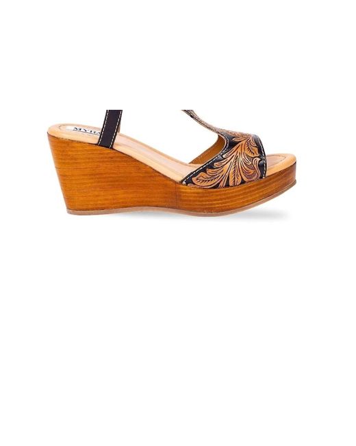 Myra Swim Black Talitha Hand Tooled Wedge Sandal