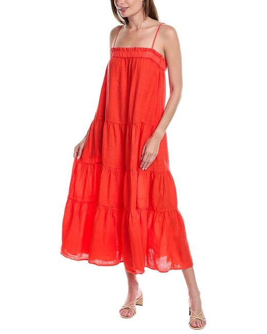 Velvet By Graham & Spencer Red Charlie Linen Midi Dress