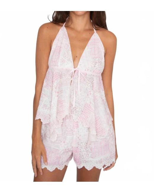 needii Purple Eyelet Patchwork Handkerchief Top