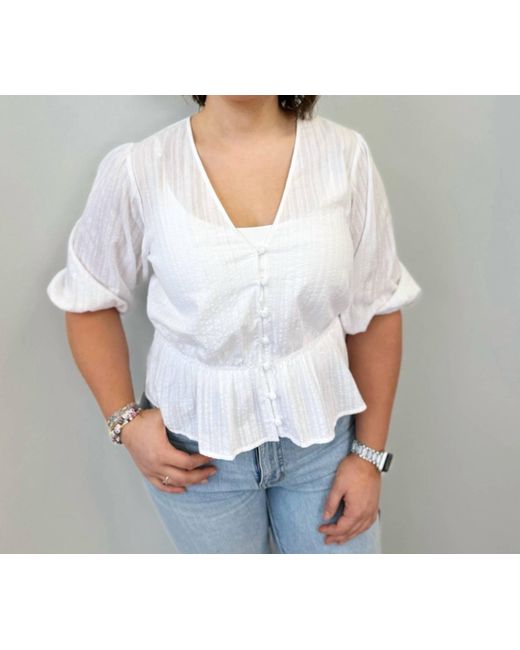 Sanctuary White Puff Sleeve Button Front Top