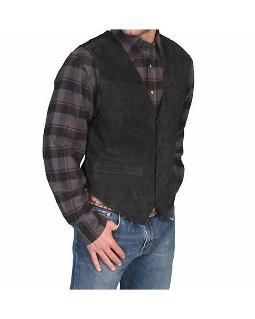 Scully Black Boar Suede Snap Front Vest for men