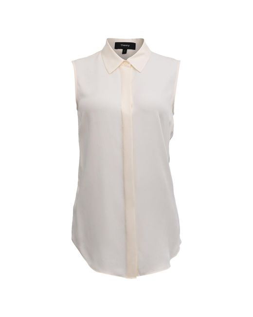 Theory Gray Georgette Sleeveless Button-Up Blouse