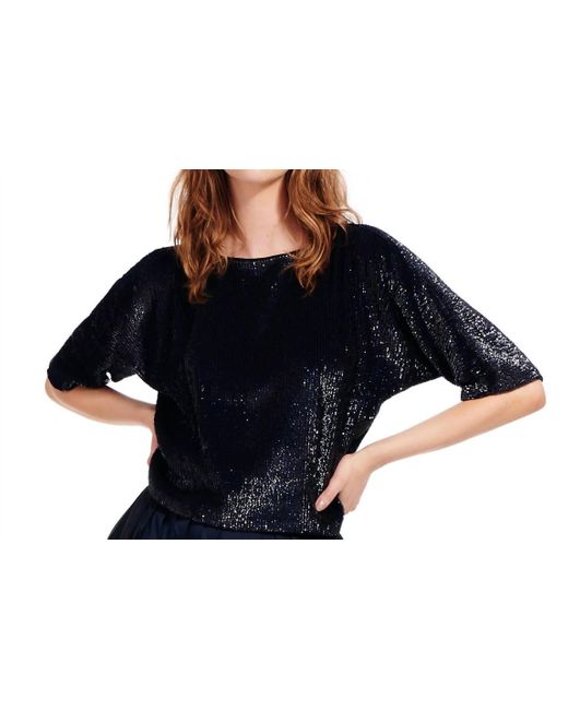 EMILY SHALANT Sequin Blouson With Dolman Sleeve In Black