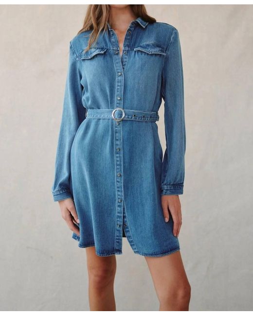 Bella Dahl Blue Flap Pocket Belted Shirt Dress