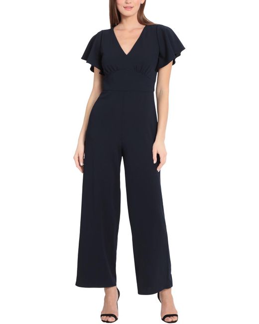 Maggy London Blue Solid Polyester Jumpsuit
