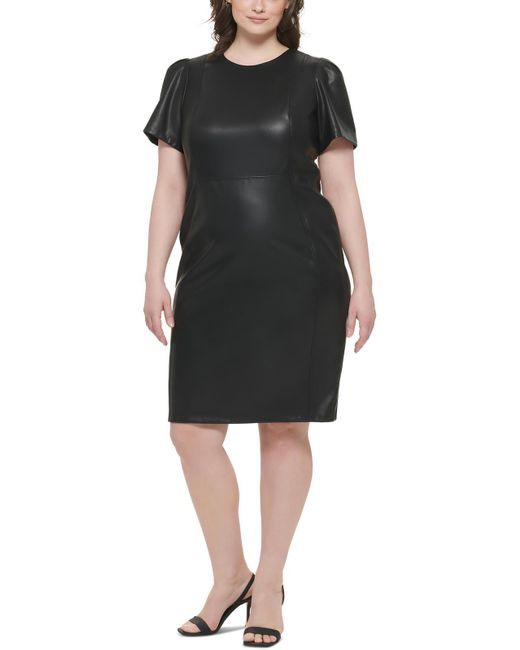 Calvin Klein Black Plus Faux Leather Knee-length Sheath Dress