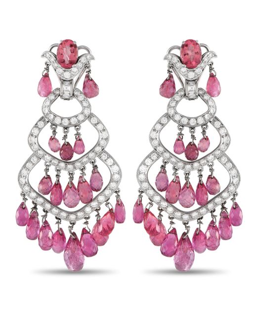 Non-Branded Lb Exclusive 18k Gold 2.65ct Diamond And Pink Tourmaline Chandelier Earrings Mf06-013024
