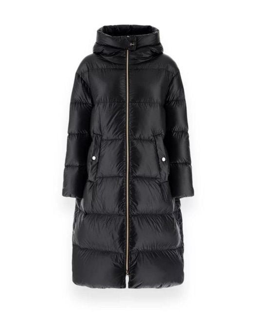 Herno Black Glossy Long Puffer Jacket With High Collar And Oversized Fit