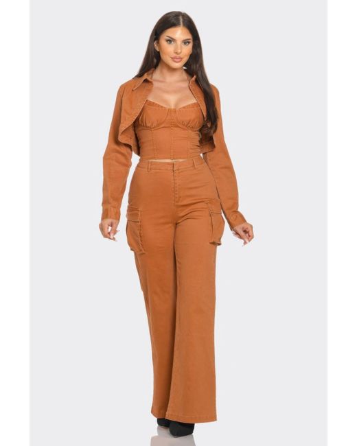 TRUEDAMES Orange Crop Jacket 3Pcs Set